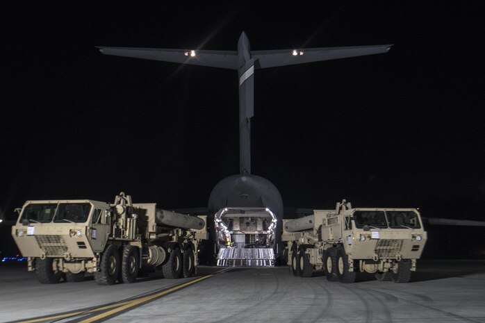 YONGSAN GARRISON, SEOUL, South Korea -- U.S. Forces Korea continued its progress in fulfilling the Republic of Korea - U.S. Alliance decision to install a Terminal High Altitude Area Defense (THAAD) on the Korean Peninsula as the first elements of the THAAD system arrived in the ROK. "The timely deployment of the THAAD system by U.S. Pacific Command and the Secretary of Defense gives my command great confidence in the support we will receive when we ask for reinforcemet or advanced capabilities," said Gen. Vincent K. Brooks, U.S. Forces Korea commander.