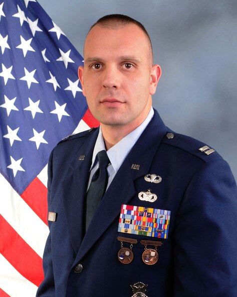 Capt. Nicholas Megyesi of the 910th Security Forces Squadron is pictured in his official photo. Megyesi was namd the 910th Airlift Wing's company grade officer of the year at the annual awards banquet here, March 4, 2017. (U.S. Air Force photo/Tech. Sgt. Jim Brock)