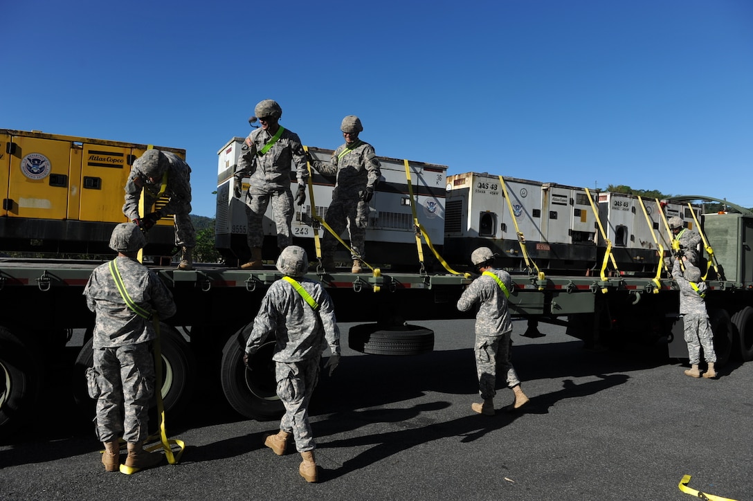 U.S. Army Reserve Soldiers from the 432nd Transportation Company “Tartaros,” assisted in moving more than 25 generators from the FEMA Distribution Center located in Caguas, Puerto Rico to Fort Buchanan for a Regional Power Mission Exercise (RPME) on March 5.