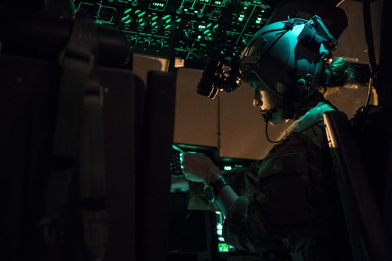 A U.S. Air Force 9th Special Operations Squadron pilot reads through a checklist after a flight on an MC-130J Commmando II during Emerald Warrior 17 at Hurlburt Field, Fla., Feb. 28, 2017. Emerald Warrior is a U.S. Special Operations Command exercise during which joint special operations forces train to respond to various threats across the spectrum of conflict. (U.S. Air Force photo by Staff Sgt. Corey Hook)
