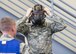 A member of the 366th Logistics Readiness Squadron dons his gas mask during an exercise Feb. 28, 2017, at Mountain Home Air Force Base, Idaho. There is a specific order in which their protective gear must be applied to ensure speed and safety. (U.S. Air Force photo by Airman Jeremy D. Wolff/Released)