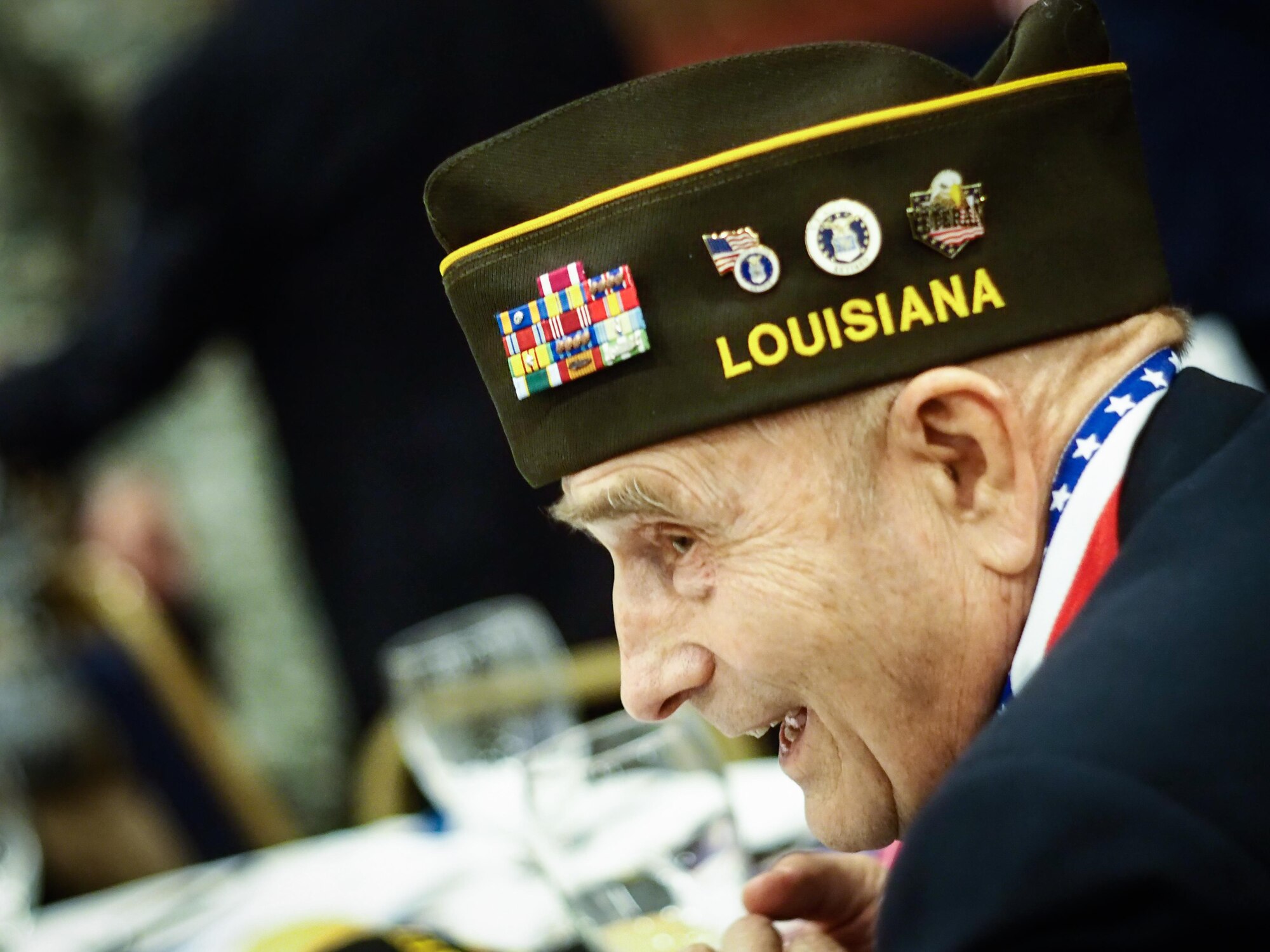 U.S. Air Force Veteran, Adolf Wesselhoeft, smiles during the 38th Annual Veterans’ Luncheon at Barksdale Air Force Base, La., March, 3, 2017. Over 200 veterans gathered and discussed old war stories, during the event.  (U.S. Air Force photo/Senior Airman Mozer O. Da Cunha)