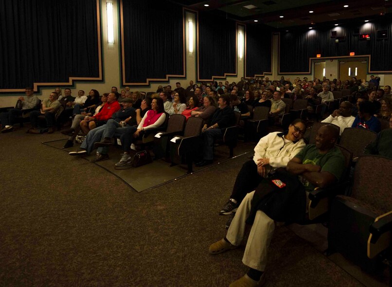 Air Commandos and their families attend a comedy show featuring Walter Campbell and Ben Bailey at the King Auditorium on Hurlburt Field, Fla., March 3, 2017. The 1st Special Operations Force Support Squadron, in conjunction with Air Forces Services Agency, hosted the free event to invest in the resiliency of the force and family. (U.S. Air Force photo by Airman 1st Class Isaac O. Guest IV)