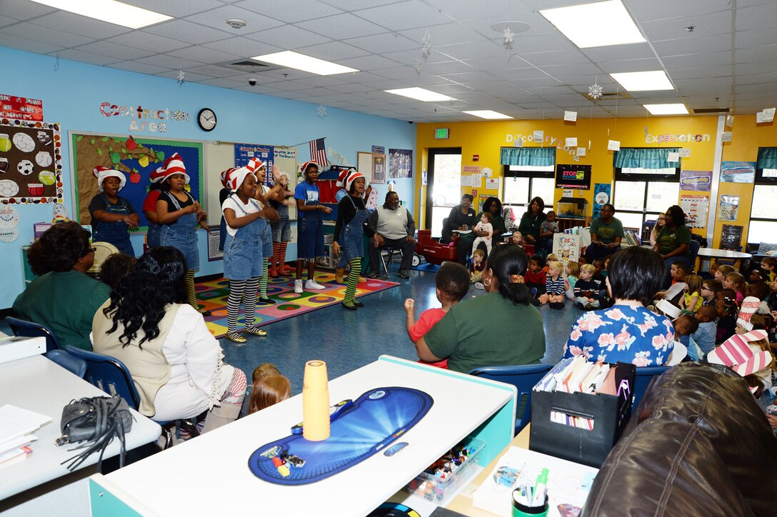 Radium Springs Middle Magnet School students perform skits in recognition of Read Across America for Marine Corps Logistics Base Albany’s Child Development Center children, March 3.