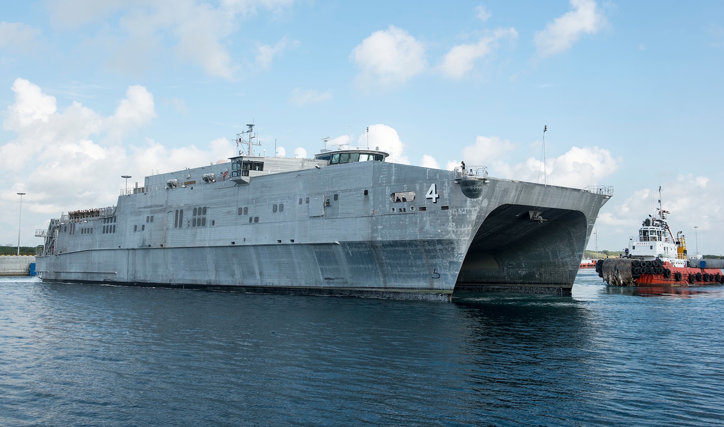 The expeditionary fast transport ship USNS Fall River (T-EPF-4) arrives in Hambantota to participate in Pacific Partnership 2017 mission stop Sri Lanka March 7. Pacific Partnership is the largest annual multilateral humanitarian assistance and disaster relief preparedness mission conducted in the Indo-Asia-Pacific and aims to enhance regional coordination in areas such as medical readiness and preparedness for manmade and natural disasters. 