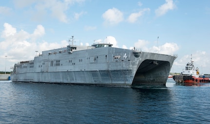 The expeditionary fast transport ship USNS Fall River (T-EPF-4) arrives in Hambantota to participate in Pacific Partnership 2017 mission stop Sri Lanka March 7. Pacific Partnership is the largest annual multilateral humanitarian assistance and disaster relief preparedness mission conducted in the Indo-Asia-Pacific and aims to enhance regional coordination in areas such as medical readiness and preparedness for manmade and natural disasters. 