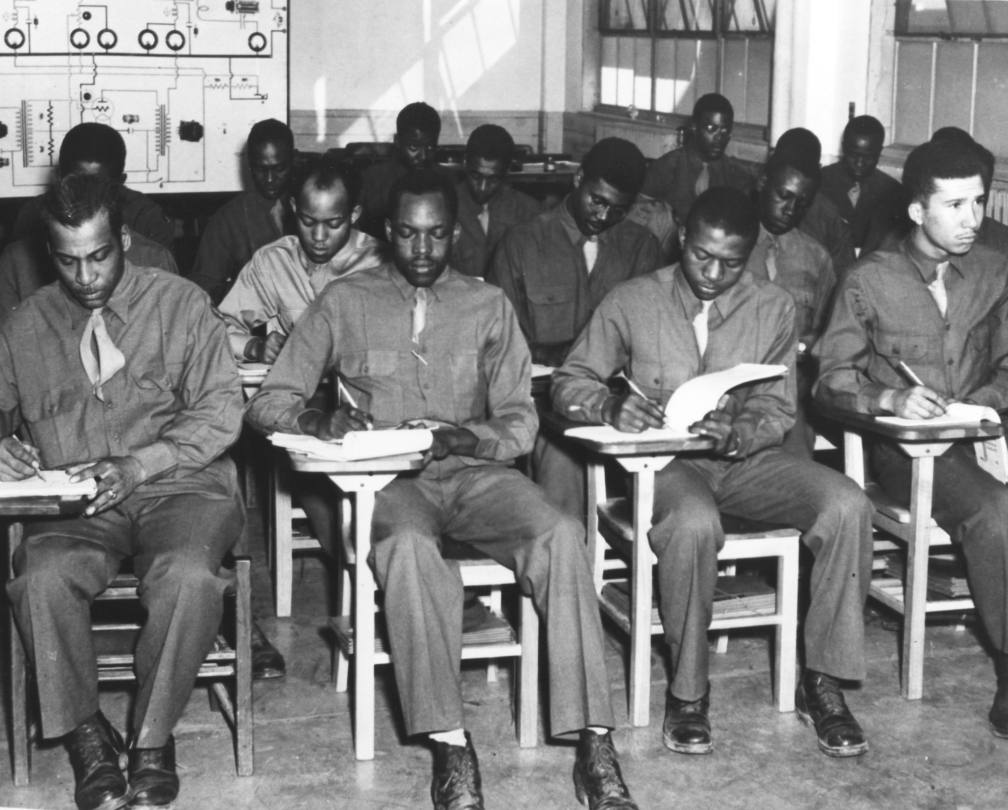 In January 1943, 330 black servicemen, assigned to the 46th Aviation Squadron, entered the Radio School, and in May 1943, they graduated, ready to help Tuskegee Airmen fly. These radio school graduates were a part of a bigger initiative of the Army Air Forces Technical Training Command to supply black flying squadrons with sufficient support personnel, including supply, adjutant, intelligence, and statistical officers.