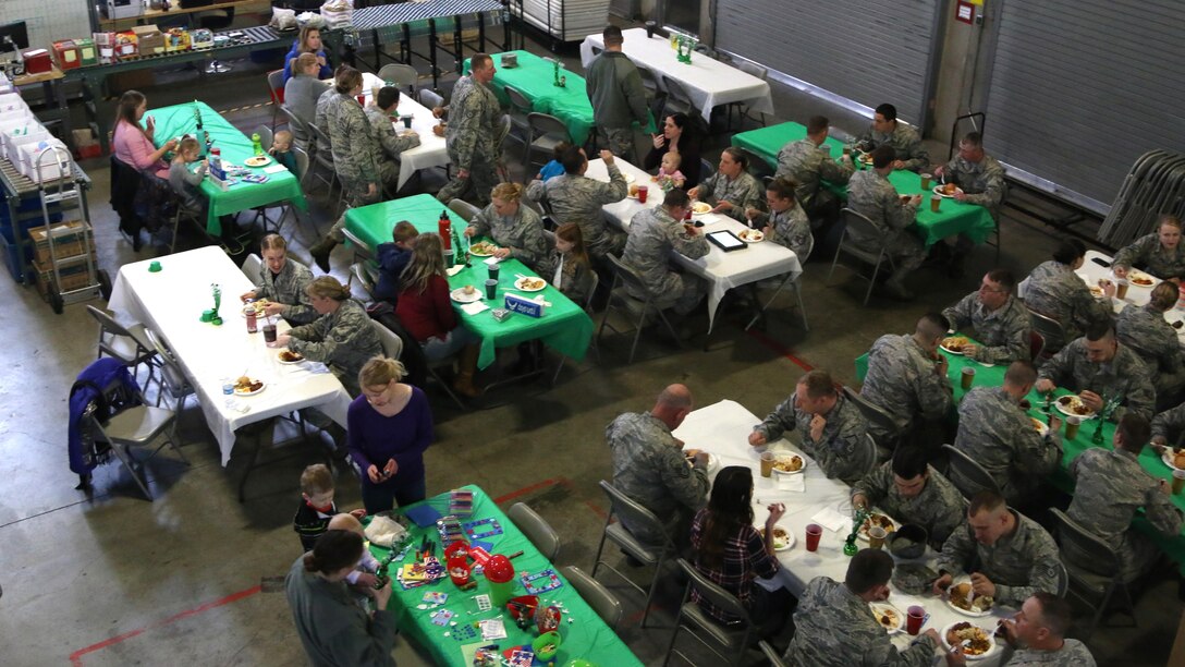 Airmen from the 173rd Logistics Readiness Squadron gathered together with the families of their deployed members for a potluck and team building project March 5, 2017 at Kingsley Field in Klamath Falls, Oregon. The Airmen and their families did craft projects and packed up care packages to send to the deployed Airmen who are stationed all around the world. (U.S. Air National Guard photos by Tech. Sgt. Jason Van Mourik)