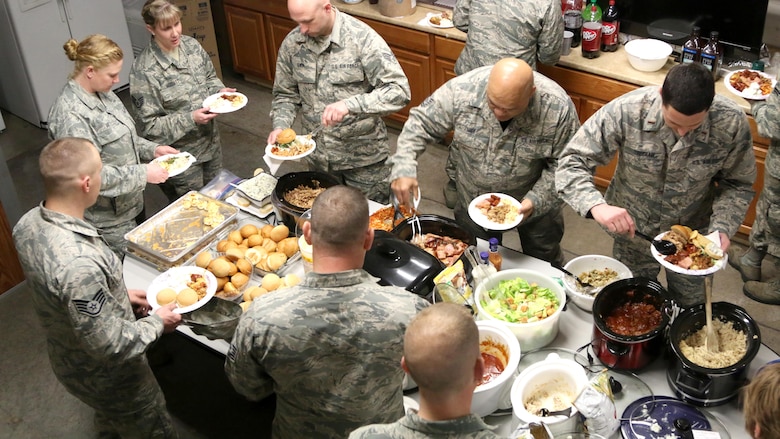 Airmen from the 173rd Logistics Readiness Squadron gathered together with the families of their deployed members for a potluck and team building project March 5, 2017 at Kingsley Field in Klamath Falls, Oregon. The Airmen and their families did craft projects and packed up care packages to send to the deployed Airmen who are stationed all around the world. (U.S. Air National Guard photos by Tech. Sgt. Jason Van Mourik)