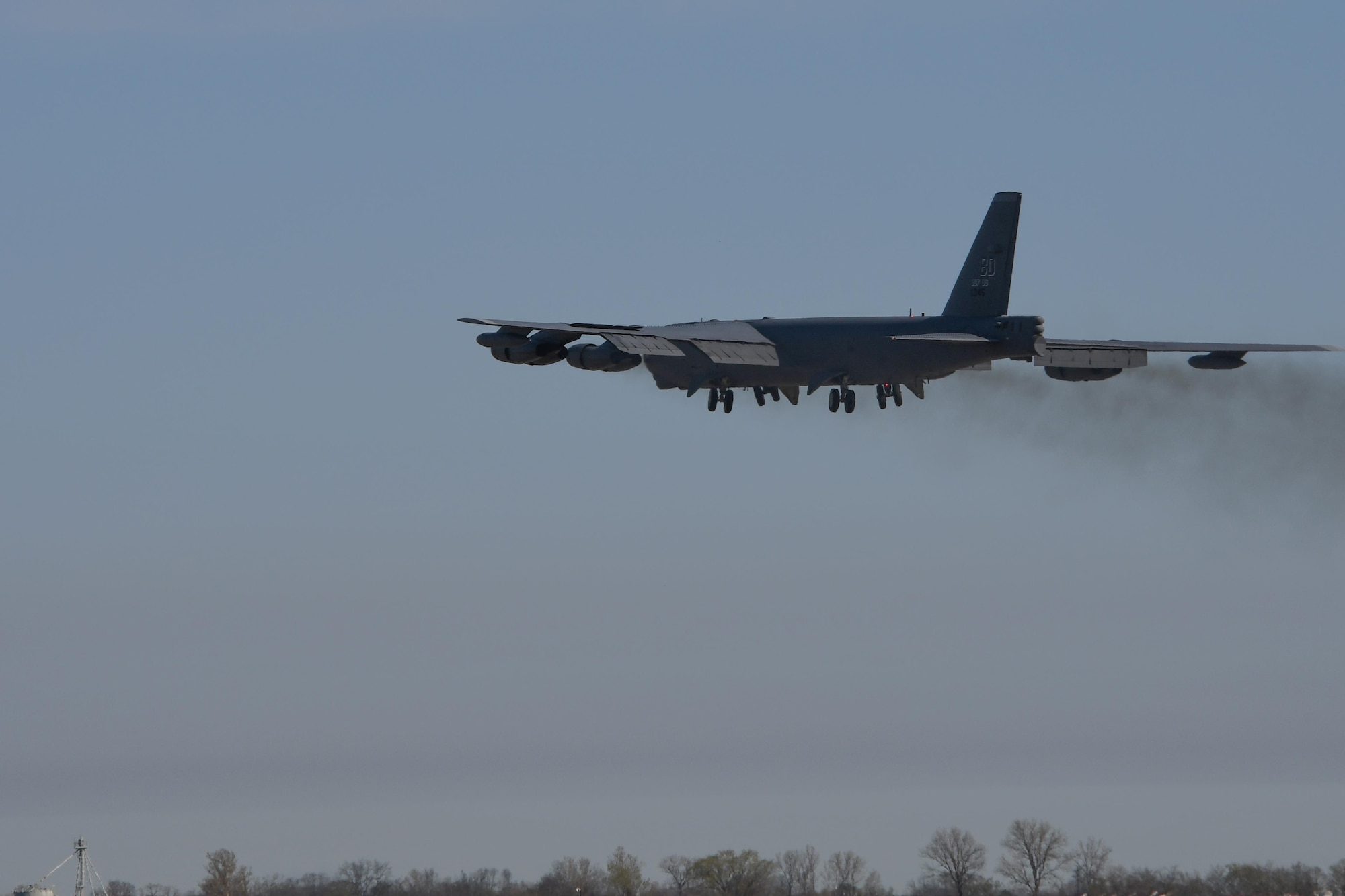 A B-52 Stratofortress with U.S. Air Force Lt. Col. Steve Smith, 93rd Bomb Squadron flight instructor, on board takes to the sky on a mission that gave him more than 10,000 hours in the jet.   No one else currently serving in the Air Force has more flight hours in the jet. (U.S. Air Force photo by Tech. Sgt. Ted Daigle/Released)