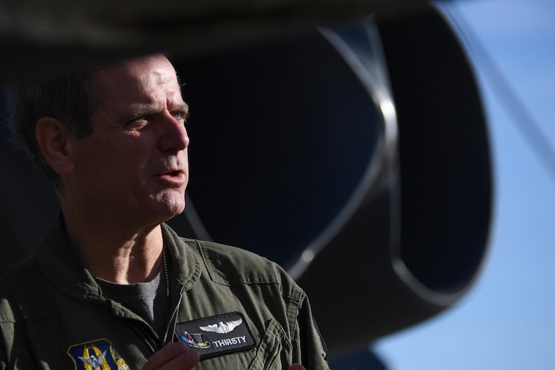 U.S. Air Force Lt. Col. Steve Smith, 93rd Bomb Squadron flight instructor, prepares for a routine training mission with historic implications at Barksdale Air Force Base, La., March 3, 2017.   The mission put Smith over the 10,000 hour flight hour mark in the B-52 Stratofortress.   (U.S. Air Force photo by Tech. Sgt. Ted Daigle/Released)