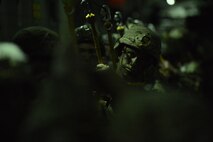 A U.S. Army paratrooper from the 82nd Airborne Division prepares for the green "jump" light prior to a static line jump from a McChord C-17 Globemaster III March 3, 2017, somewhere over Fort Bragg, N.C. The late-night jump took place in darkness in order to exercise a tactical, nighttime infiltration into enemy territory. (U.S. Air Force photo by Master Sgt. Sean Tobin)