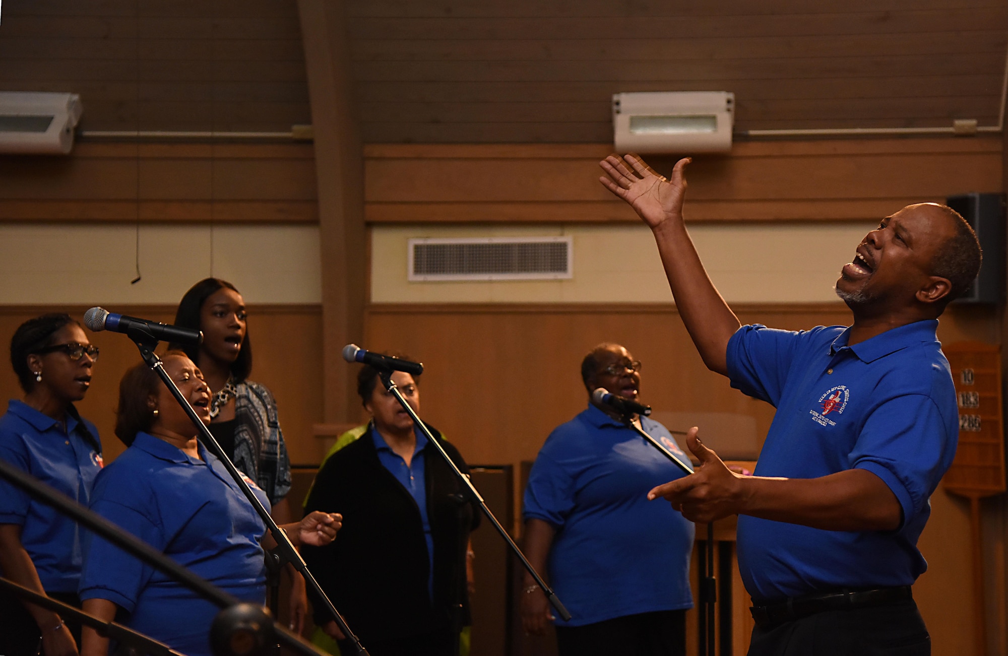 The Keesler Choir performs during the African-American Heritage Committee's Gospel Concert at the Larcher Chapel March 4, 2017, on Keesler Air Force Base, Miss. The event was held to celebrate African American History Month. (U. S. Air Force photo by Kemberly Groue)