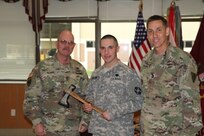 3rd Medical Command Deployment Support Command Team, Major General William Shane Lee and Command Sergeant Major Robert Boudnik recognize Corporal Carlo DelDonno from the 804th Medical Brigade as the 2017 3rd Medical Command Noncommissioned Officer Best Warrior.