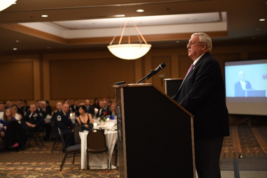 Retired Brig. Gen. Dr. Dan Rota, director of Veterans Education and Training Services at Robert Morris University, speaks at the 911th Airlift Wing Awards Banquet, Coraopolis, Pennsylvania, March 4, 2017. Rota formerly served in the Pennsylvania Air National Guard. 