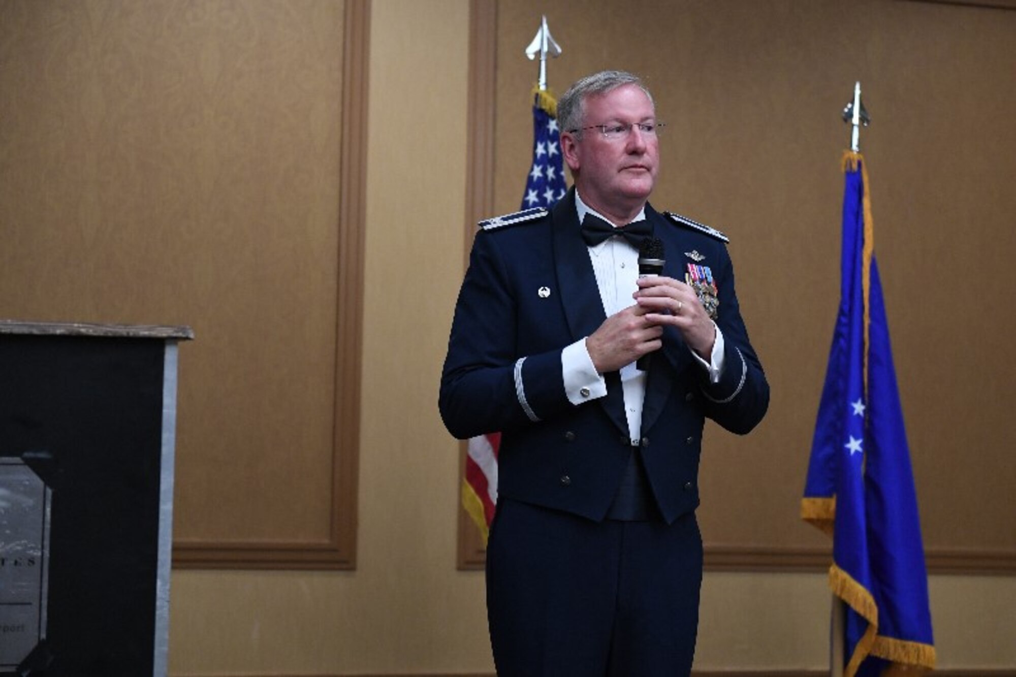 Col. Jeff Van Dootingh, 911th Airlift Wing Commander, speaks at the 911th Airlift Wing Awards Banquet, Coraopolis, Pennsylvania, March 4, 2017.This was Van Dootingh's first drill weekend home from a deployment, and he had nothing but proud words for his Airmen.