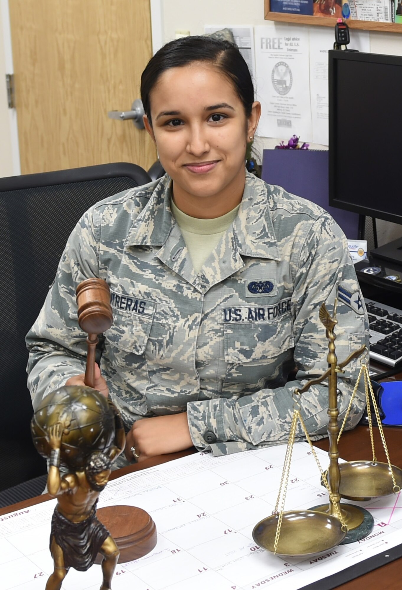 U.S. Air Force Airman 1st Class Alicia “Alice” Contreras, 7th Bomb Wing paralegal, finds pride in her job within the legal office. “It’s definitely a challenge,” Contreras said. “There’s a lot of work that goes into doing what we do—it’s someone’s career, life experience or maybe it’s a victim of something, so you have to get it right.” (Courtesy photo)