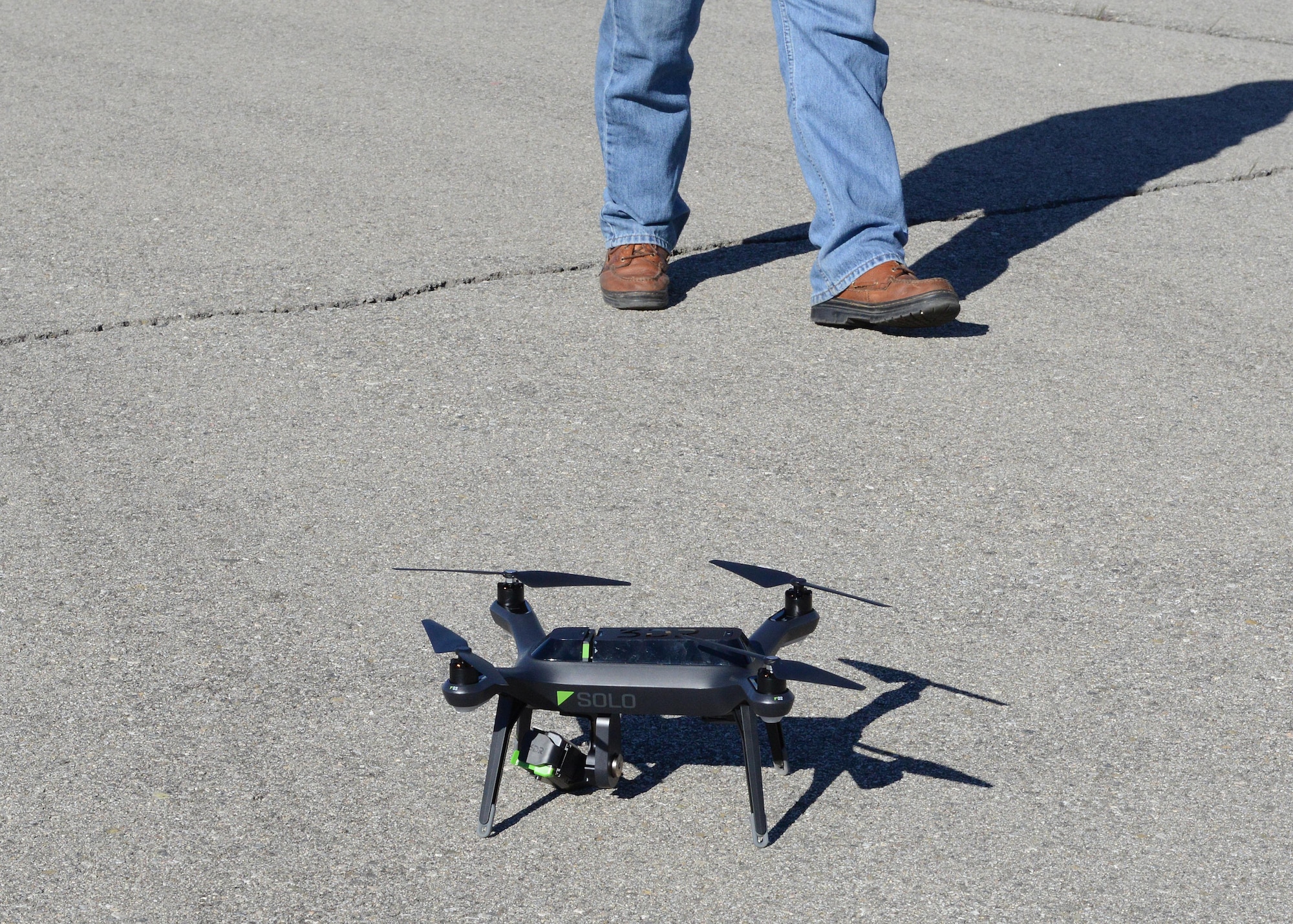 The quadcopter used for the test is available on the civilian market and is a relatively inexpensive test article according to Emerging Technologies Combined Test Force personnel. (U.S. Air Force photo by Kenji Thuloweit)