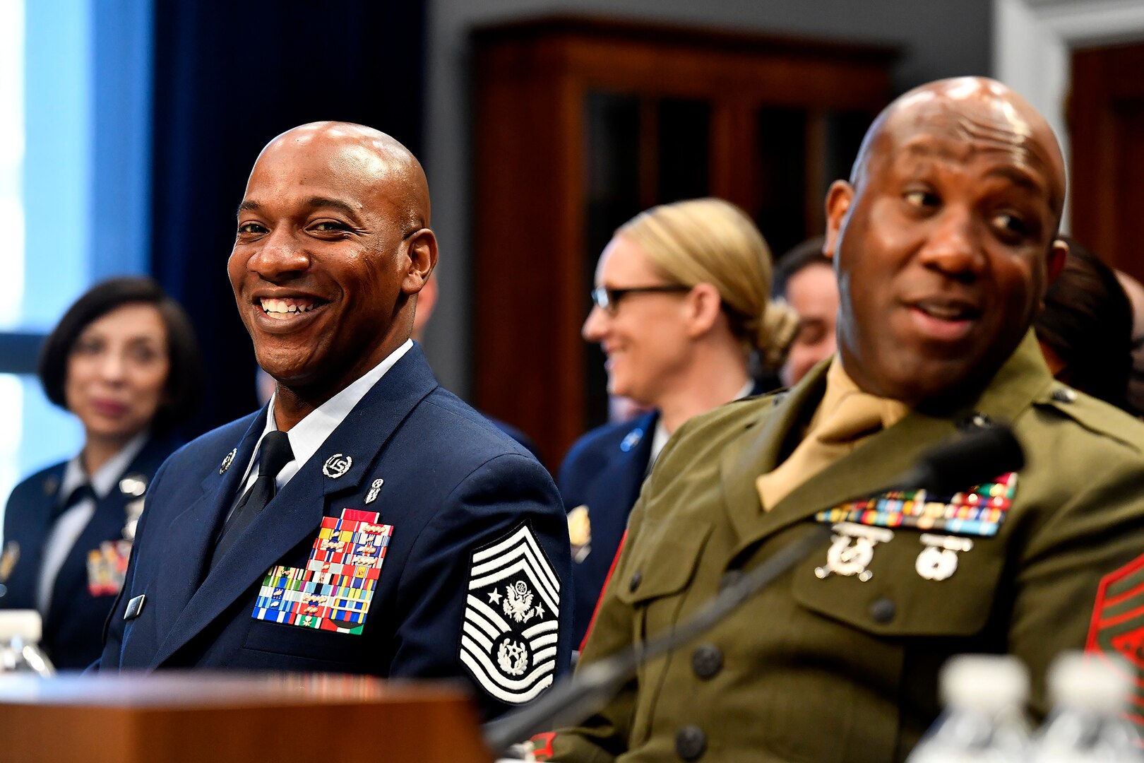 Chief Master Sgt. of the Air Force Kaleth Wright prepares to testify before the House Appropriations Subcommittee on Military Construction and Veterans Affairs in Washington, D.C., March 8, 2017.  The CMSAF was joined by his service counterparts for the hearing.