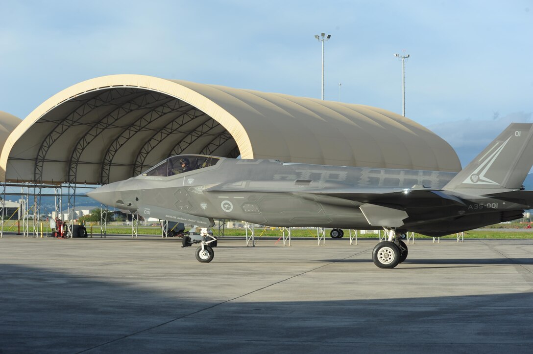 Two Australian F-35A Lightning II Joint Strike Fighters (JSF) arrive to the Hickam ramp at Joint Base Pearl Harbor-Hickam on February 23. Hickam was the last stop before the aircraft would fly at Avalon air show in Victoria, Australia on March 3. The F-35A will provide Australia with a fifth generation aircraft at the forefront of air combat technology, to provide a networked force-miltiplier effect in terms of situational awareness and combat effectiveness. USAF Photo by Capt. Nicole White, 15th Wing Public Affairs