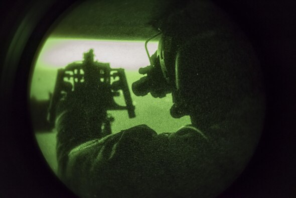 Staff Sgt. Justin O’Brien, 7th Special Operations Squadron special mission aviator, mans the .50-caliber GAU-21 heavy machine gun of a CV-22 Osprey while departing Slunj Range, Croatia, Jan. 30, 2017. In the front of the CV-22, SMAs focus on standard flight engineer duties, where the role of the SMA on the tail falls more in line with both loadmaster and aerial gunner duties. (U.S. Air Force photo/Capt Chris Sullivan)