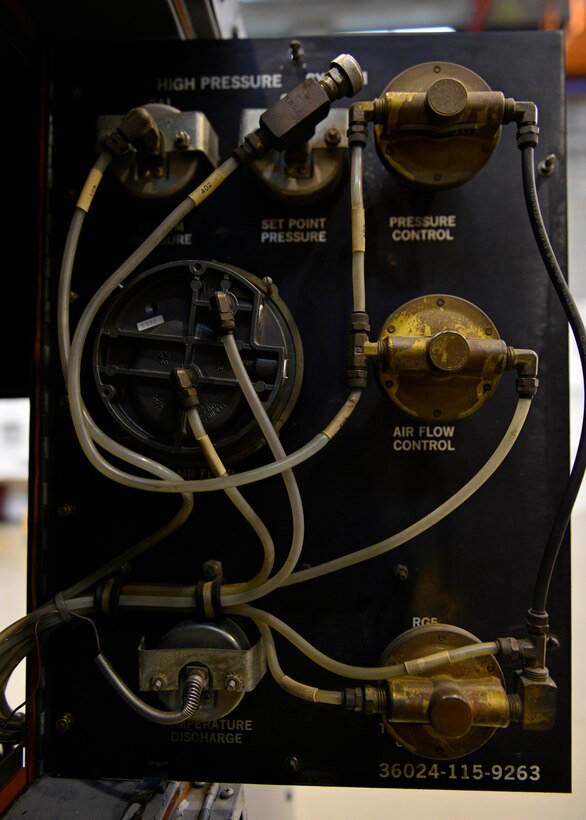 A panel of pressure gauges sits open during an advanced maintenance course, Jan. 31, 2017, at Aviano Air Base, Italy. The maintenance courses are designed to simulate real life scenarios that can occur on the flightline. (U.S. Air Force photo by Senior Airman Cary Smith)