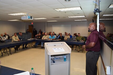 Marcus Miree, a Management Analyst at Southeast Regional Maintenance Center (SERMC) discusses High Velocity Learning with SERMC Leadership. The training was designed for managers, whose understanding and support are vital in developing the high velocity capacity within SERMC.