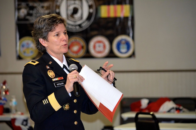 U.S. Army Brig. Gen. Deborah L. Kotulich, commanding general, 143d ESC, delivers remarks as the guest speaker for the 5th Annual Orlando Rocks for Veterans ceremony to celebrate Woman’s History Month, Mar. 4 in Orlando, Fla.    Kotulich reflected on the achievements of women throughout the history of our Armed Forces.