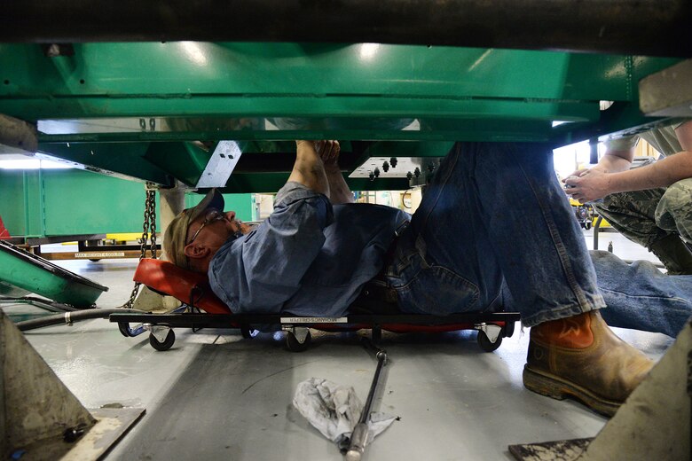 Eric Brewer, 341st Civil Engineer Squadron power support systems mechanic, works on a launch facility emergency generator March 7, 2017, at Malmstrom Air Force Base, Mont. Brewer is tasked with tearing down and rebuilding the emergency generators, sometimes even from scratch. (U.S. Air Force photo/Airman 1st Class Daniel Brosam)