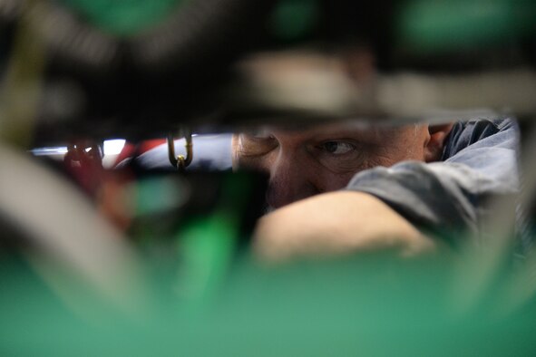 Eric Brewer, 341st Civil Engineer Squadron power support systems mechanic, works on a launch facility emergency generator March 7, 2017, at Malmstrom Air Force Base, Mont. Malmstrom Airmen are responsible for 150 Minuteman III intercontinental ballistic missiles spread across a 13,800 square mile missile complex scattered throughout Montana. (U.S. Air Force photo/Airman 1st Class Daniel Brosam)