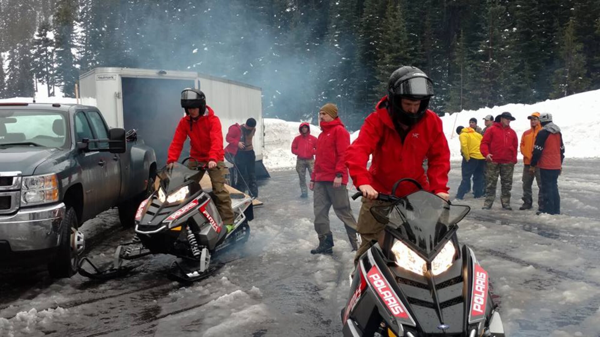 Amidst avalanche warnings and whiteout conditions, Air Force Reserve Guardian Angel Airmen from the 304th Rescue Squadron, Portland, Ore., combined forces with two dozen other searchers and the Air National Guard to find a missing skier March 9, 2017. 