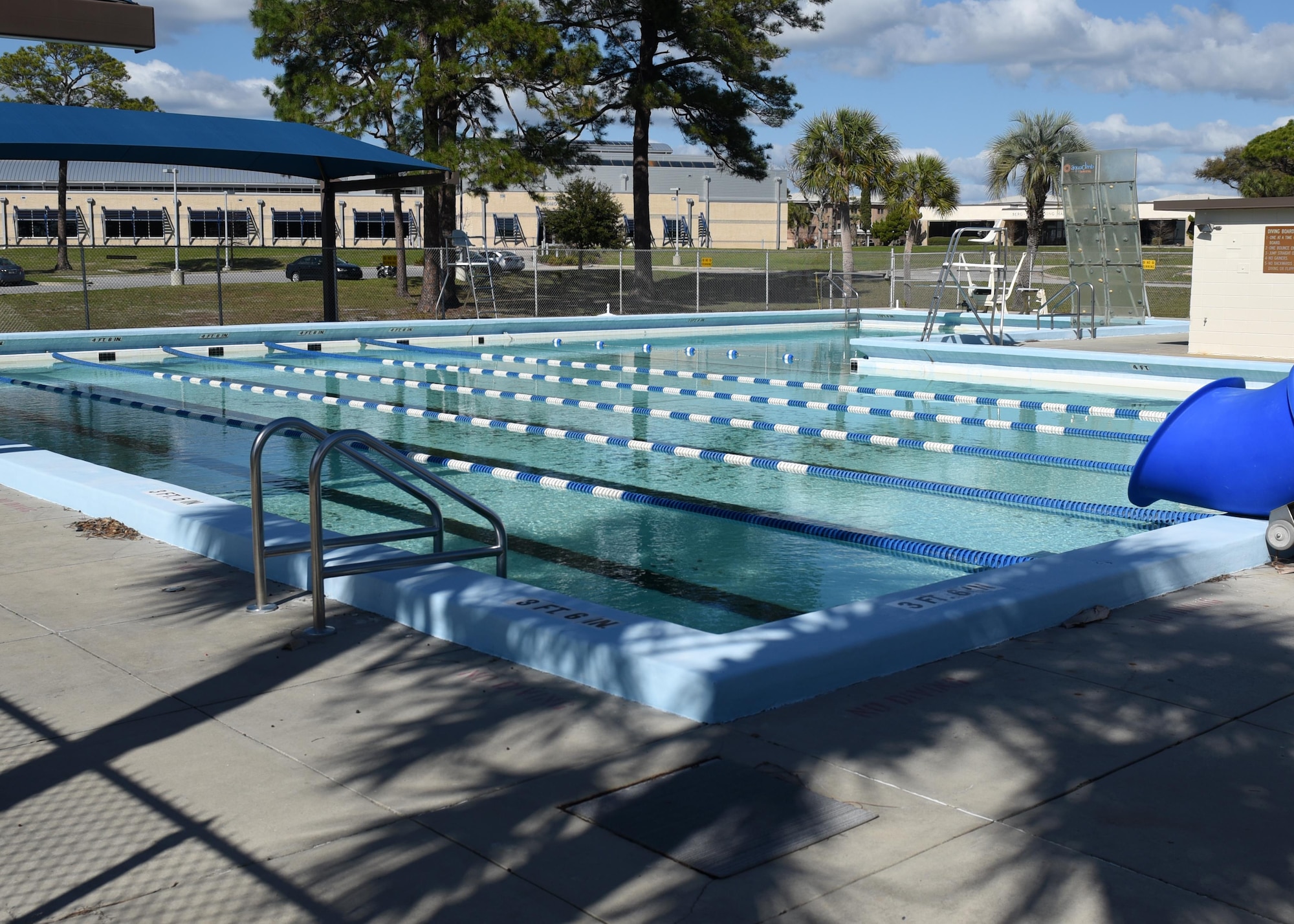 The Tyndall Air Force Base pool is scheduled to re-open May 27, 2017 for the approaching summer season. Maintenance must be done prior to opening, to include draining the pool, painting, pressure washing, and servicing the locker rooms. (U.S. Air Force photo by Airman 1st Class Isaiah J. Soliz/Released)