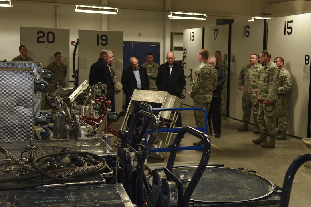 The Independent Strategic Assessment Group team, which consisted of several retired Air Force senior leaders, tours a 90th Maintenance Squadron facility during their visit to F.E. Warren Air Force Base, Wyo., March 7, 2017. ISAG team discussions with Airmen focused on how previous changes have impacted their daily duties, how to improve broken processes and ways to better the quality of life for members and their families. This was the first missile wing visit on the ISAG’s agenda as it initiates a strategic-level assessment and review of Air Force Global Strike Command operations. (U.S. Air Force photo by Terry Higgins)  