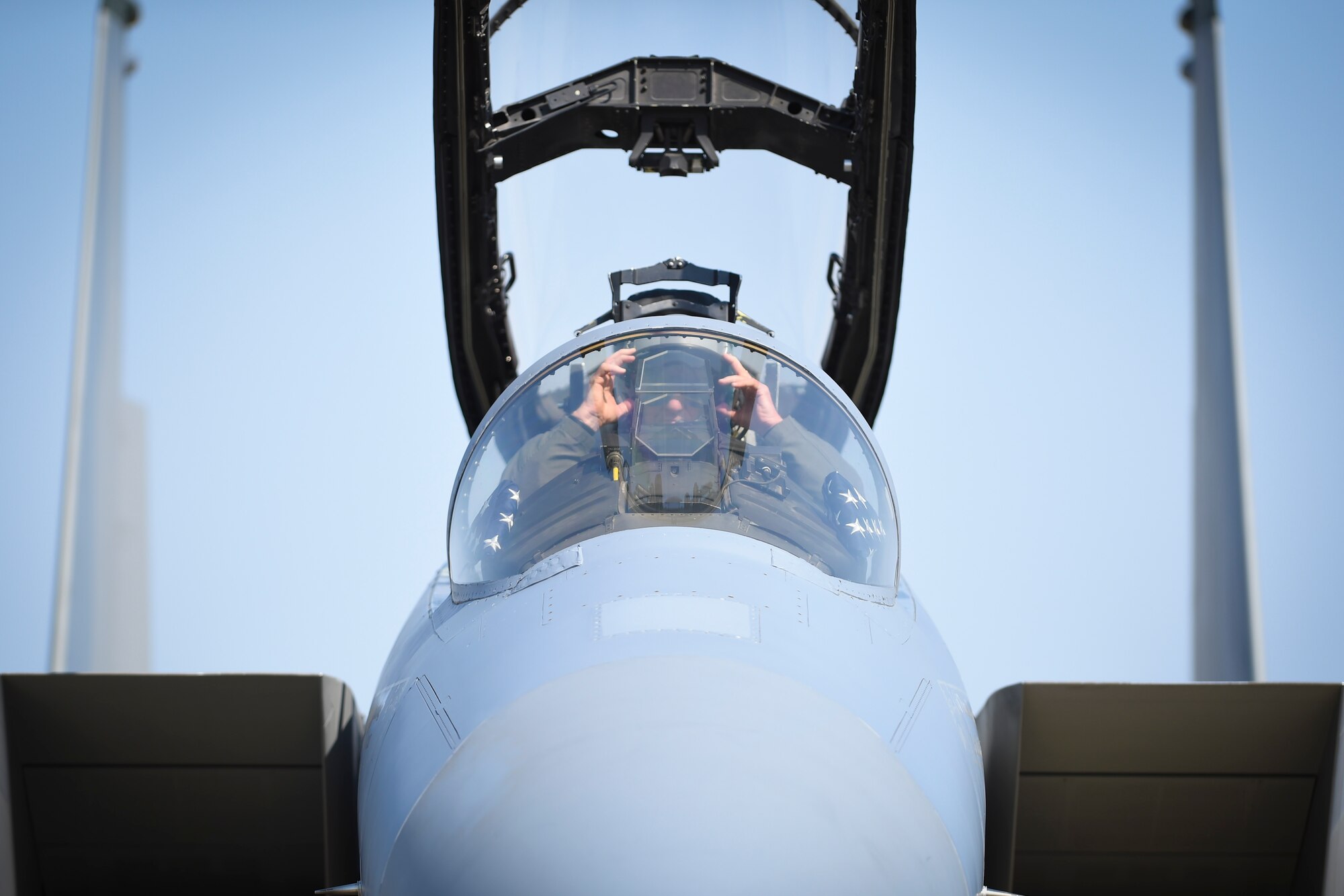 Photo of U.S. Air Force Gen. Herbert “Hawk” Carlisle, commander of Air Combat Command, prepares for his final flight