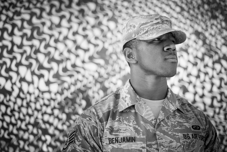 Staff Sgt. Tamba Benjamin, 407th Expeditionary Comptroller Squadron, poses for a photo at the 407th Air Expeditionary Group, Dec. 29, 2016. Benjamin was born in Monrovia, Liberia. (U.S. Air Force photo/Master Sgt. Benjamin Wilson)(Released)
