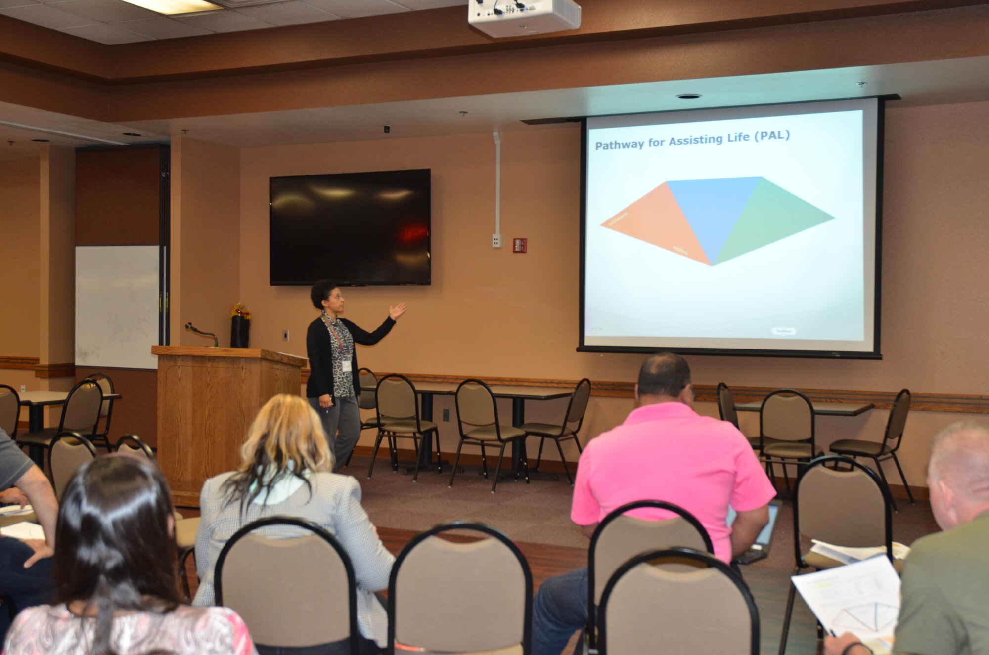 Staff Sgt. Torre Jackson, Applied Suicide Intervention Training, instructs unit members and civilians during a training session, March 9. The training is a two-day interactive workshop that teaches suicide first-aid initiatives. (U.S. Air National Guard photo by 2nd Lt. Tinashe Machona).