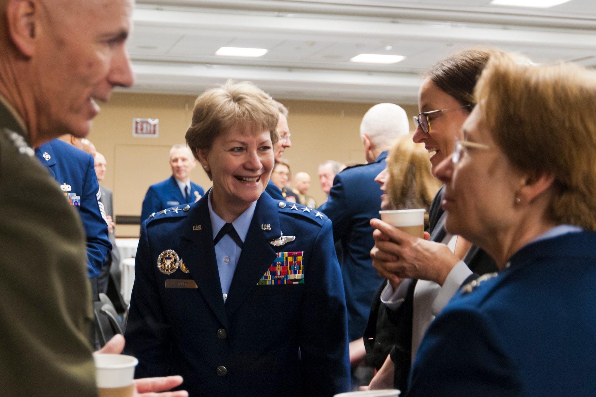 Lt. Gen. Maryanne Miller, the chief of Air Force Reserve and commander, Air Force Reserve Command, discusses her top priorities for the Air Force Reserve during the House National Guard and Reserve Caucus breakfast on Capitol Hill, March 8.  The event featured service chiefs from the Reserve and Guard components and members of Congress. The NGRCC advocates
legislative and policy initiatives for National Guard and Reserve. (U.S. Air Force photo/Tech. Sgt. Kat Justen)
