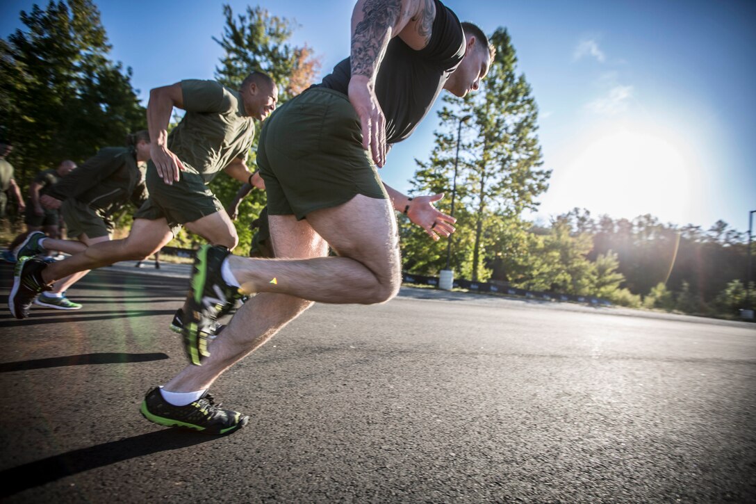 U.S. Marines attend the first Force Fitness Instructor Course aboard Marine Corps Base Quantico, VA., Oct. 13, 2016. The course is designed to produce Fitness Instructors to return to the fleet and maintain health and wellness while improving human performance. (U.S. Marine Corps photo by Sgt. Melissa Marnell)