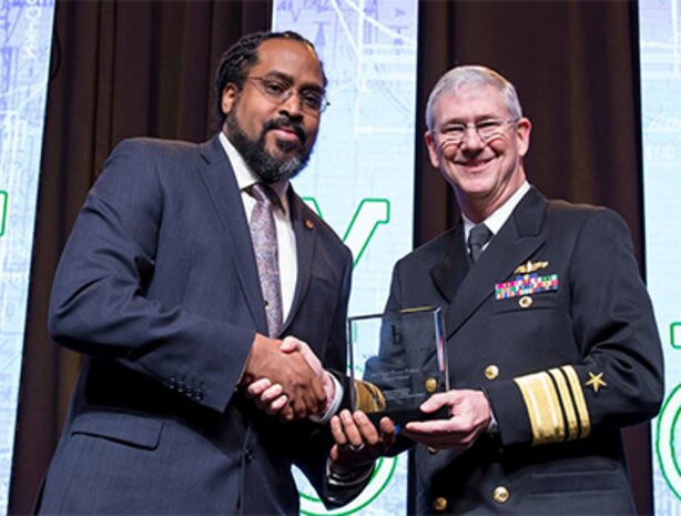 Dr. William Martin (from left), Code 8511, was presented with the Captain Donnie Cochran Legacy Award from the Black Engineer of the Year Science, Technology, Engineering and Mathematics award program by Vice Adm. Thomas Moore, NAVSEA commander, on Feb. 11 at a conference held in Washington, D.C