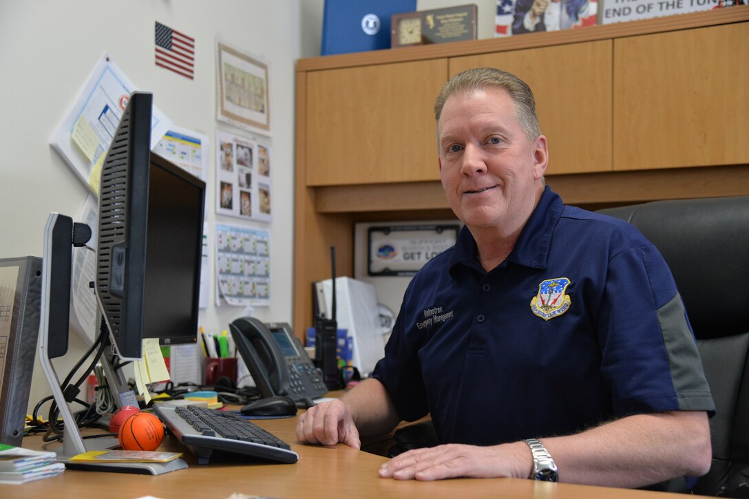 Brian Wilkinson, 341st Civil Engineer Squadron readiness and emergency management flight installation emergency manager, poses for a photo March 9, 2017, at Malmstrom Air Force Base, Mont. The amount of work and dedication to keep the base prepared for crises, as well as working hand-in-hand with the public, reflects the flight’s 2016 Best Emergency Management Flight in Air Force Global Strike Command and Wilkinson’s individual Air Force Civilian Emergency Manager of the Year award at the major command level. (U.S. Air Force photo/Airman 1st Class Daniel Brosam)