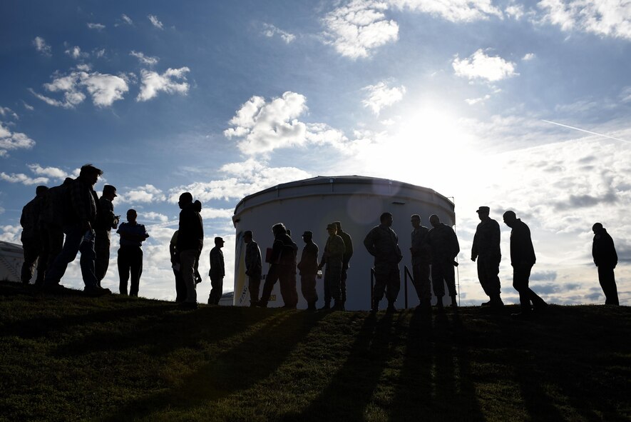 Members from Team Seymour create an action plan to respond to a simulated fuel spill March 2, 2017, at Seymour Johnson Air Force Base, North Carolina. Multiple automatic and manual safeguards currently in place are routinely checked and maintained to ensure that a catastrophic situation doesn’t occur. (U.S. Air Force photo by Airman 1st Class Kenneth Boyton)