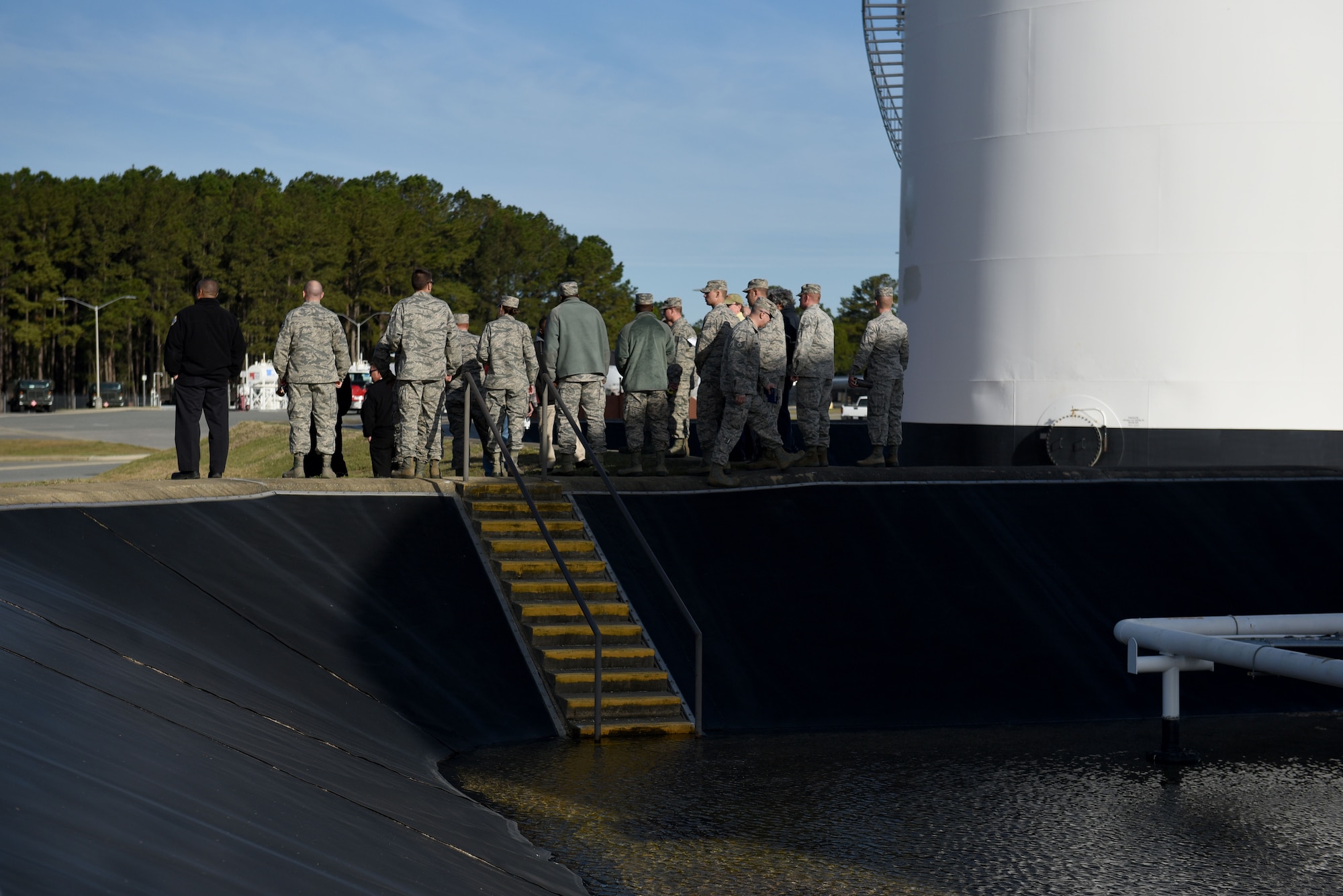 Members from Team Seymour simulate a worst case scenario catastrophe as part of a training exercise March 2, 2017, at Seymour Johnson Air Force Base, North Carolina. The exercises are structured around a three-year cycle where the scenarios escalate from year to year. (U.S. Air Force photo by Airman 1st Class Kenneth Boyton)