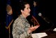 Maj. Gen. Nina Armagno, Air Force Space Command Director of Strategic Plans, Programs, Requirements and Analysis, speaks during the Women’s Leadership Symposium at the Peterson Air Force Base, Colorado, Tuesday, March 7, 2017. Armagno led the event in support of her vision to bring women together from various bases and occupations. (U.S. Air Force photo/Senior Airman Arielle Vasquez)
