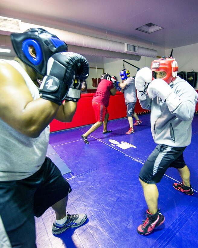 U.S. Air Force Capt. Eduardo Torrez, 60th Medical Operations Squadron, conducts a training session at the fitness center, Travis Air Force Base, Calif., Mar. 5, 2017. Torrez is a nurse at David Grant USAF Medical Center and was an amateur boxer before joining the Air Force. (U.S. Air Force photo/Louis Briscese)