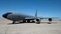 The first KC-135 Stratotanker to arrive at Beale Air Force Base since the 940th Air Refuwling Wing's re-designation in June, 2016 sits on the ramp. (U.S. Air Force Photo by Staff Sgt. Brenda H. Davis)