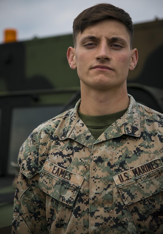 Cpl. Dennis M. Eames earned the title of the 2016 Motor Transportation Operator of the Year. The winners were announced Feb. 17, 2017. Eames, an Antioch, Illinois, native, is with Marine Wing Support Squadron 172, Marine Aircraft Group 36, 1st Marine Aircraft Wing, III Marine Expeditionary Force, stationed on Camp Foster, Okinawa, Japan. (U.S. Marine Corps photo by Cpl. Amaia Unanue)