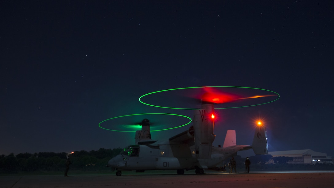 A U.S. Marine Corps MV-22B Osprey tiltrotor aircraft prepares for takeoff during Exercise Real Thaw 17 at Beja, Portugal March 9, 2017. Real Thaw 17 is a Portuguese-led, combined force exercise that provides tactical training to multiple participating nations in order to maintain joint readiness and strengthen relationships with NATO Allies. 