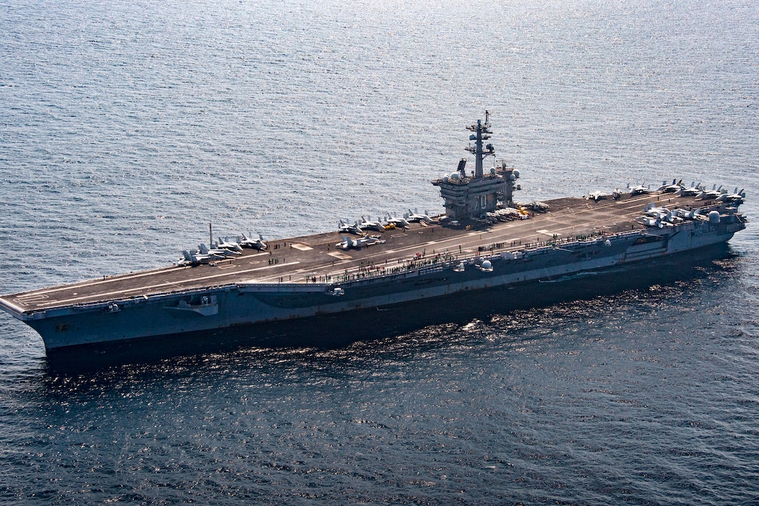 The aircraft carrier USS Carl Vinson transits the South China Sea, March 6, 2017. Navy photo by Petty Officer 3rd Class Devin M. Monroe