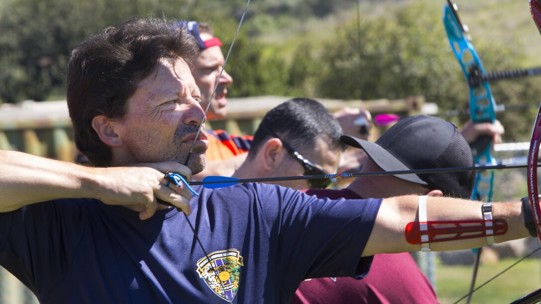 U.S. Marine Corps veteran Mark Mann draws his bow during the 2017 Marine Corps Trials Archery Competition at Marine Corps Base Camp Pendleton, Calif., March 13, 2017. The Marine Corps Trials promotes recovery and rehabilitation through adaptive sport participation and develops camaraderie among recovering Service members and veterans. It is an opportunity for RSMs to demonstrate their achievements and serves as the primary venue to select Marine Corps participants for the DoD Warrior Games. 