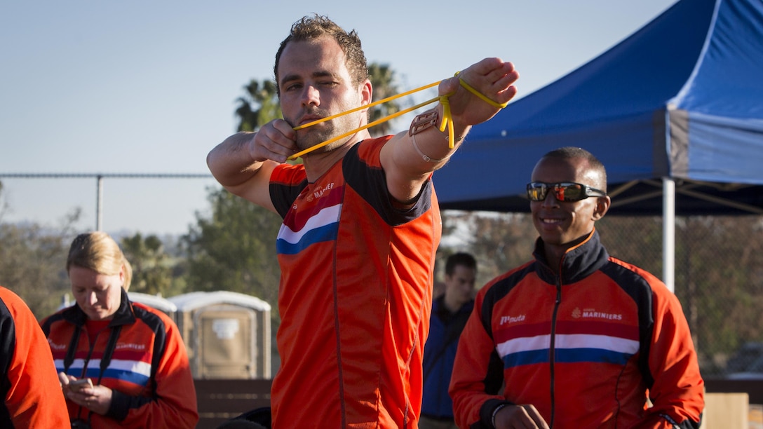 Dutch Marine First Class Lex Chardon practices his posture during the 2017 Marine Corps Trials Archery Competition at Marine Corps Base Camp Pendleton, Calif., March 13, 2017. The Marine Corps Trials promotes recovery and rehabilitation through adaptive sport participation and develops camaraderie among recovering Service members and veterans. It is an opportunity for RSMs to demonstrate their achievements and serves as the primary venue to select Marine Corps participants for the DoD Warrior Games. 